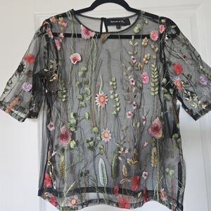 Sheer Floral Embroidered Top